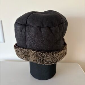 LULU BRAVO Real Sheepskin Leather Black Winter Hat